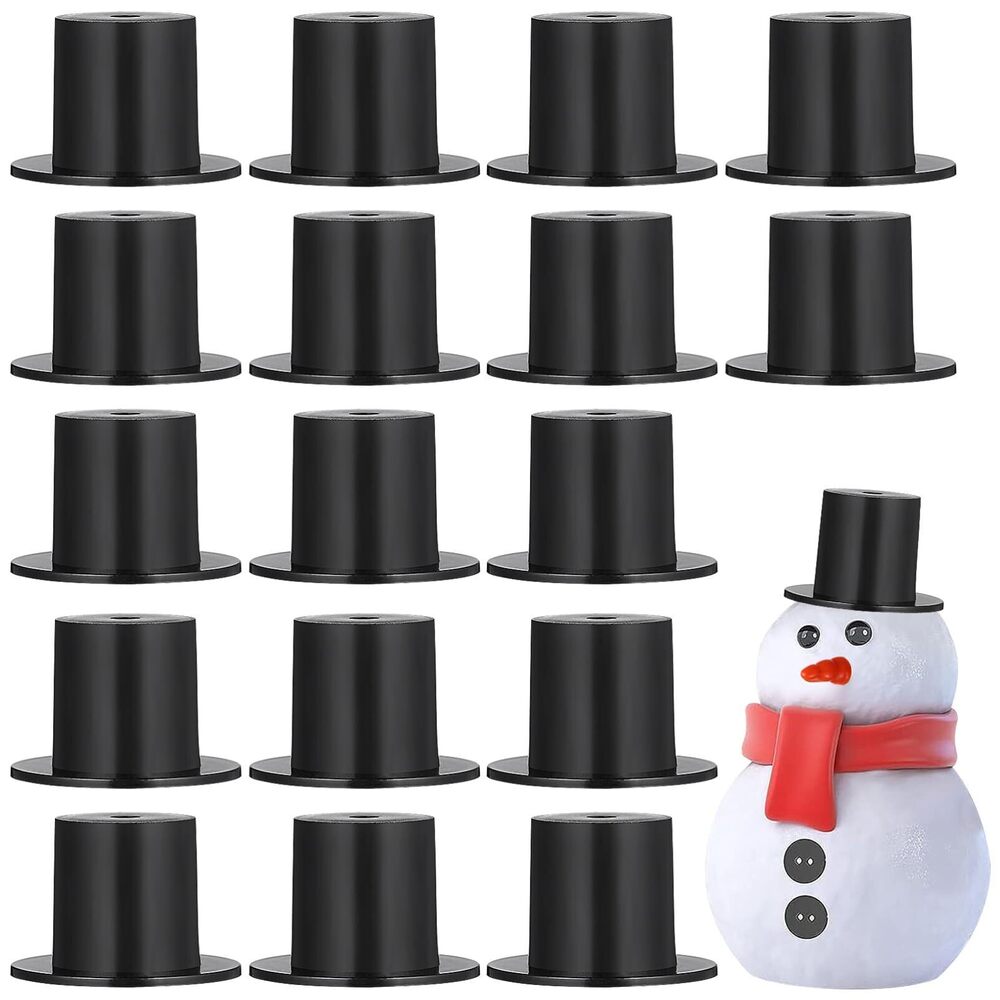 9705 50pcs Plastic Mini Top Hats, Black Snowman Hats for Crafts, DIY